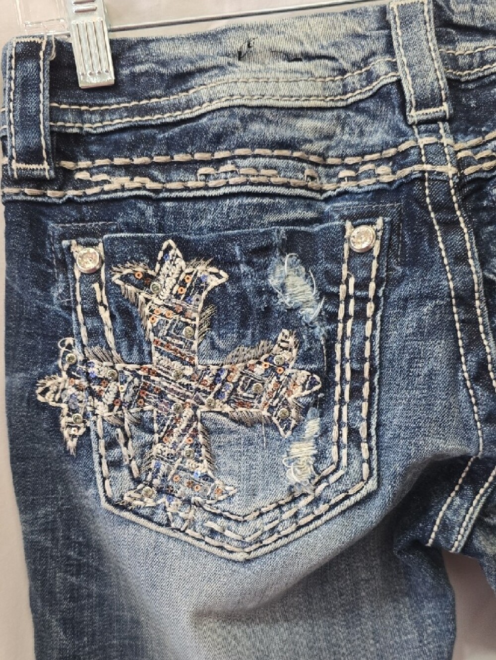 Miss Me Blue Faded Distressed Skinny Jeans - Picture 9 of 11